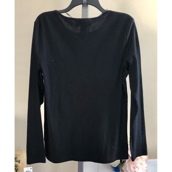Karen Scott t-shirt ugly top Karen Scott size MEDIUM crew neck log sleeves Black - Picture 5 of 5
